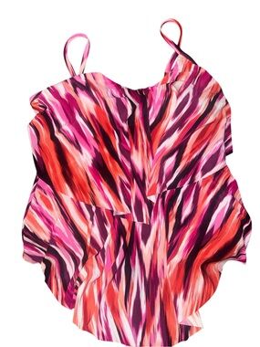 Vibrant Pink Multi-Stripe Spaghetti Strap ruffle tankini swim